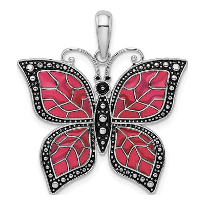 Sterling Silver Fuchsia Enamel Butterfly Pendant