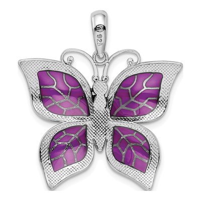 Sterling Silver Purple Enamel Butterfly Pendant – view 4