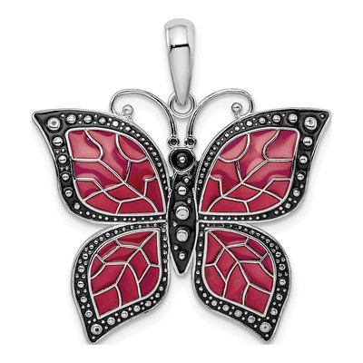 Sterling Silver Purple Enamel Butterfly Pendant