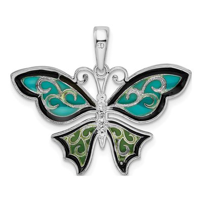 Sterling Silver Aqua Enamel Butterfly Pendant – view 4