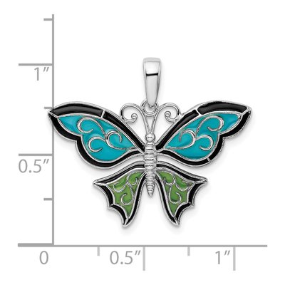Sterling Silver Aqua Enamel Butterfly Pendant – view 5