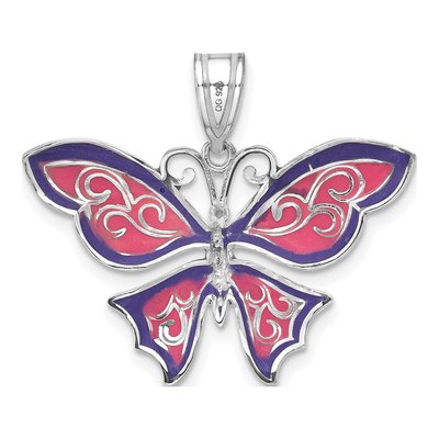 Sterling Silver Enameled Purple Butterfly Pendant – view 4