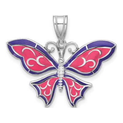 Sterling Silver Enameled Purple Butterfly Pendant