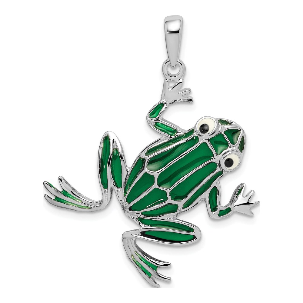 Sterling Silver Enameled Green Frog Pendant