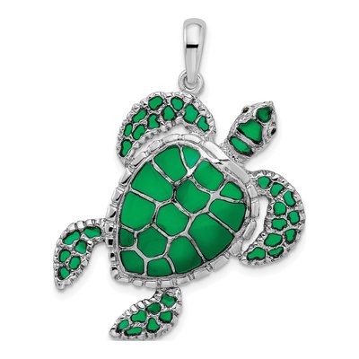 Sterling Silver Green Sea Turtle Pendant