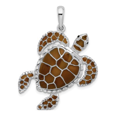 Sterling Silver Enameled Brown Sea Turtle Pendant