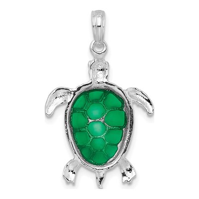 Sterling Silver Enameled Green Sea Turtle Pendant – view 4