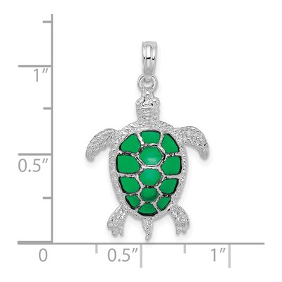 Sterling Silver Enameled Green Sea Turtle Pendant – view 5