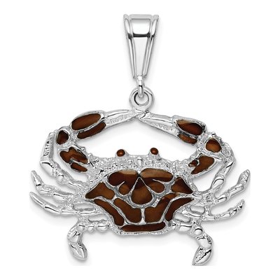 Sterling Silver Enameled Brown Crab Pendant
