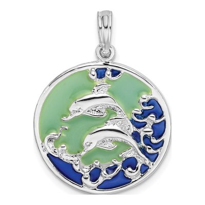 Sterling Silver Enameled Dolphins Pendant