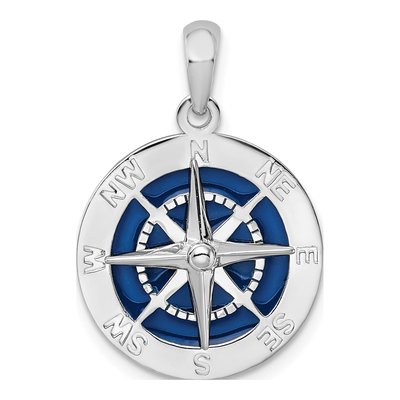 Sterling Silver Enameled Compass Pendant