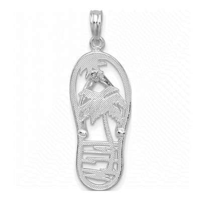 Sterling Silver 3D Cut-Out Palm Tree Flip-Flop Pendant – view 4