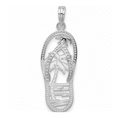 Sterling Silver 3D Cut-Out Palm Tree Flip-Flop Pendant