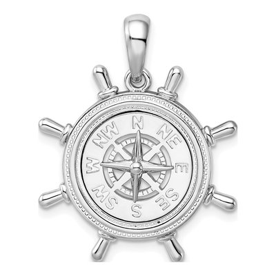Sterling Silver Ships Wheel Compass Pendant