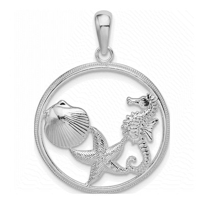 Sterling Silver Sea Life Round Pendant
