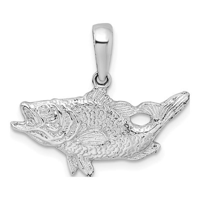 Sterling Silver Open Mouth Bass Fish Pendant