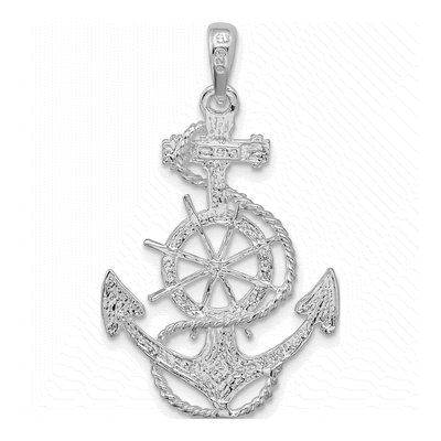 Sterling Silver Anchor Ship's Wheel Pendant – view 5