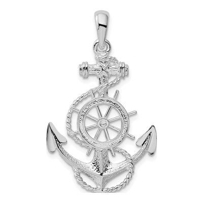 Sterling Silver Anchor Ship's Wheel Pendant