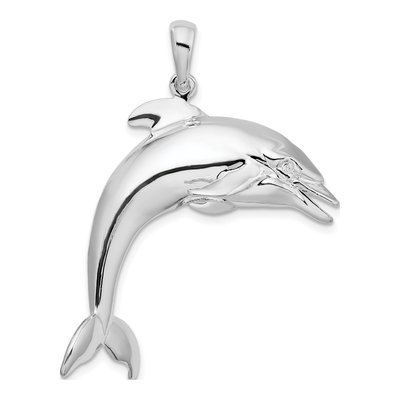 Sterling Silver 3D Jumping Dolphin Pendant