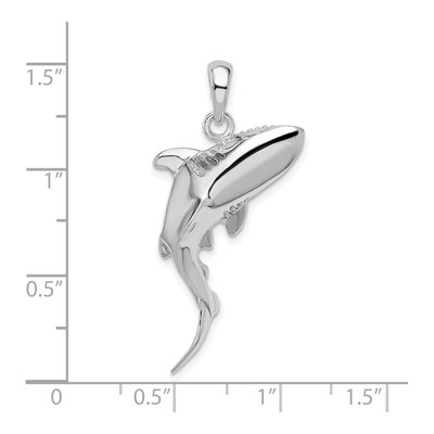 Sterling Silver 3D Swimming Shark Pendant – view 5