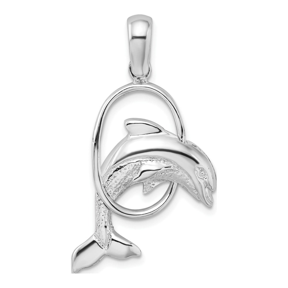 Sterling Silver Dolphin Jumping Hoop Pendant