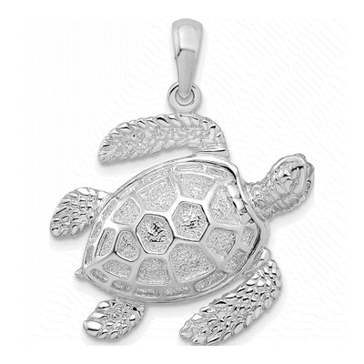 Sterling Silver 3D Sea Turtle Pendant