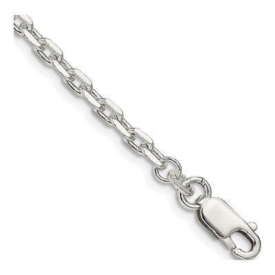 Sterling Silver 3.25mm Beveled Oval Cable Chain Bracelet