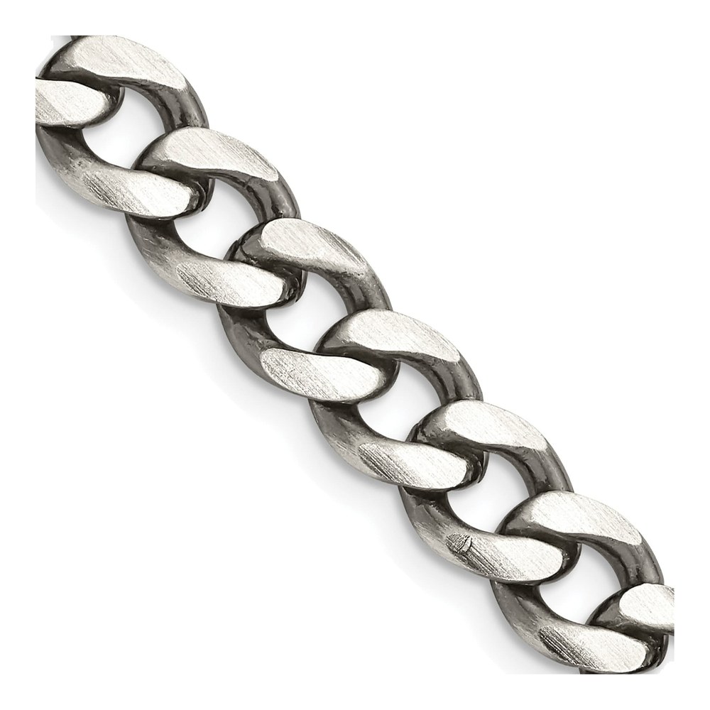 26 Inch Sterling Silver Antiqued 7.5mm Curb Chain Necklace with Lobster Clasp