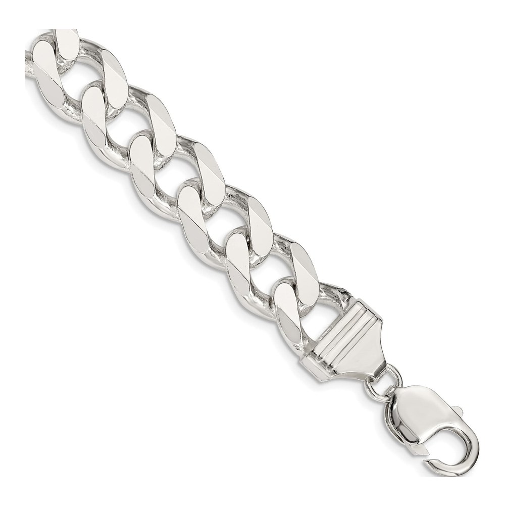 9 Inch Sterling Silver 13mm Curb Chain Bracelet with Lobster Clasp