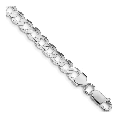 Sterling Silver 6.75mm Concave Beveled Curb Chain Bracelet