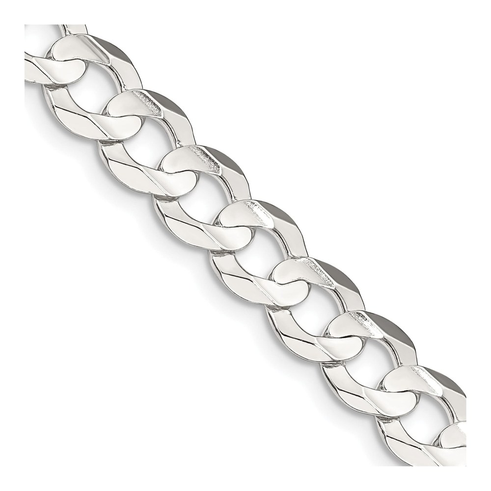 18 Inch Sterling Silver 7.8mm Concave Beveled Curb Chain Necklace with Lobster Clasp
