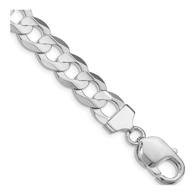 Sterling Silver 9.75mm Concave Beveled Curb Chain Bracelet