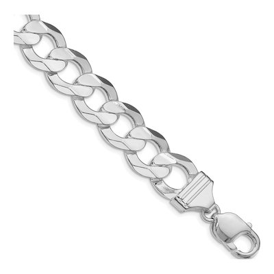 Sterling Silver 14mm Concave Beveled Curb Chain Bracelet