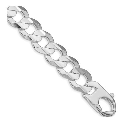 Sterling Silver 15.75mm Concave Beveled Curb Chain Bracelet