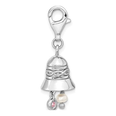 Sterling Silver Freshwater Cultured Pearl & CZ Wedding Bell Charm – view 3
