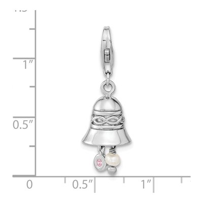 Sterling Silver Freshwater Cultured Pearl & CZ Wedding Bell Charm – view 4