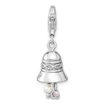 Sterling Silver Freshwater Cultured Pearl & CZ Wedding Bell Charm – view 5