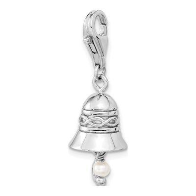 Sterling Silver Freshwater Cultured Pearl & CZ Wedding Bell Charm – view 6