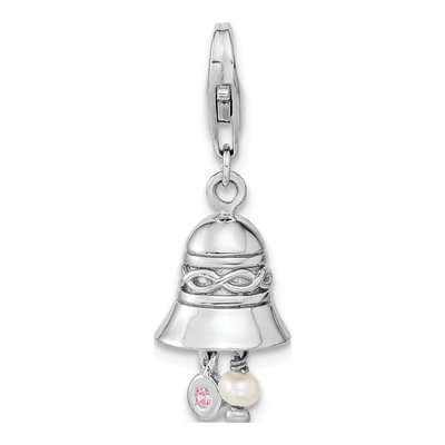 Sterling Silver Freshwater Cultured Pearl & CZ Wedding Bell Charm