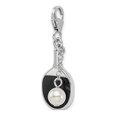 Sterling Silver Simulated Pearl Paddle Charm – view 5