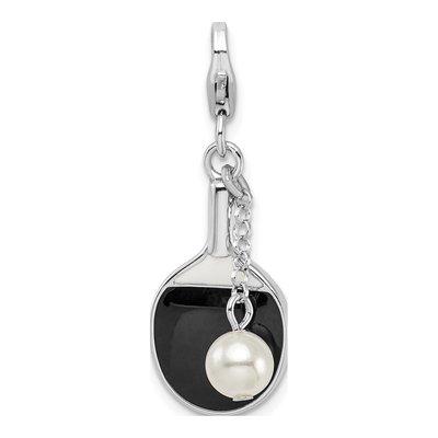 Sterling Silver Simulated Pearl Paddle Charm