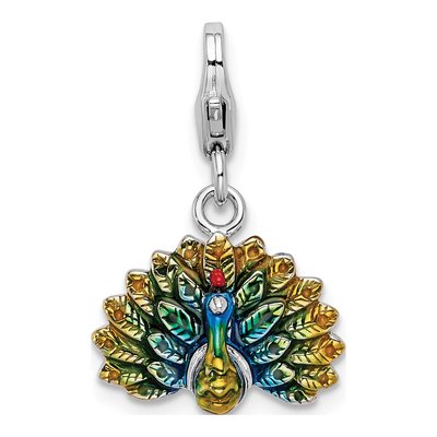 Sterling Silver Enameled Peacock Charm
