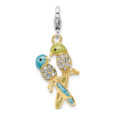 Gold-Plated Sterling Silver Crystal Love Birds Charm