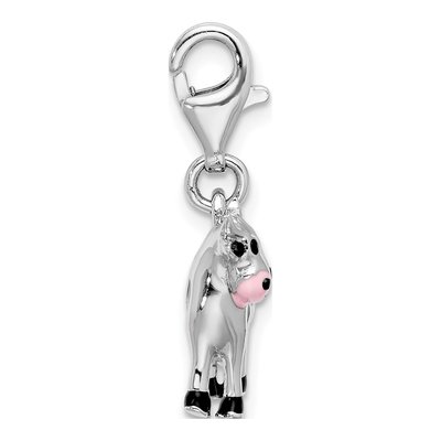 Sterling Silver 3-D Enamel Cow Charm – view 3