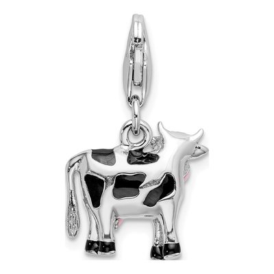 Sterling Silver 3-D Enamel Cow Charm – view 4
