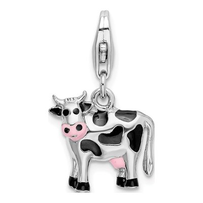 Sterling Silver 3-D Enamel Cow Charm