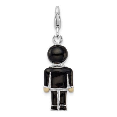 Sterling Silver Rhodium-Plated W/ Lobster Clasp Black Enamel Groom Charm – view 4