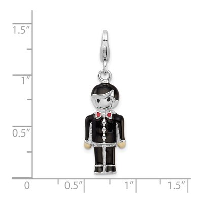 Sterling Silver Rhodium-Plated W/ Lobster Clasp Black Enamel Groom Charm – view 5