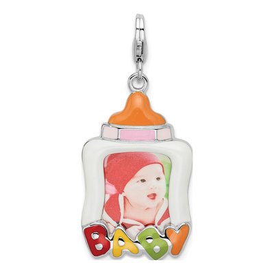 Sterling Silver Enameled Baby Picture Frame Charm