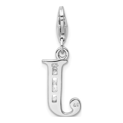 Sterling Silver CZ Letter J Charm – view 4